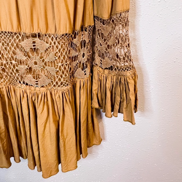 Revolve x Tularosa Boho Lace Ruffle Tiered Berkley Saffron Mini Dress - Picture 9 of 9
